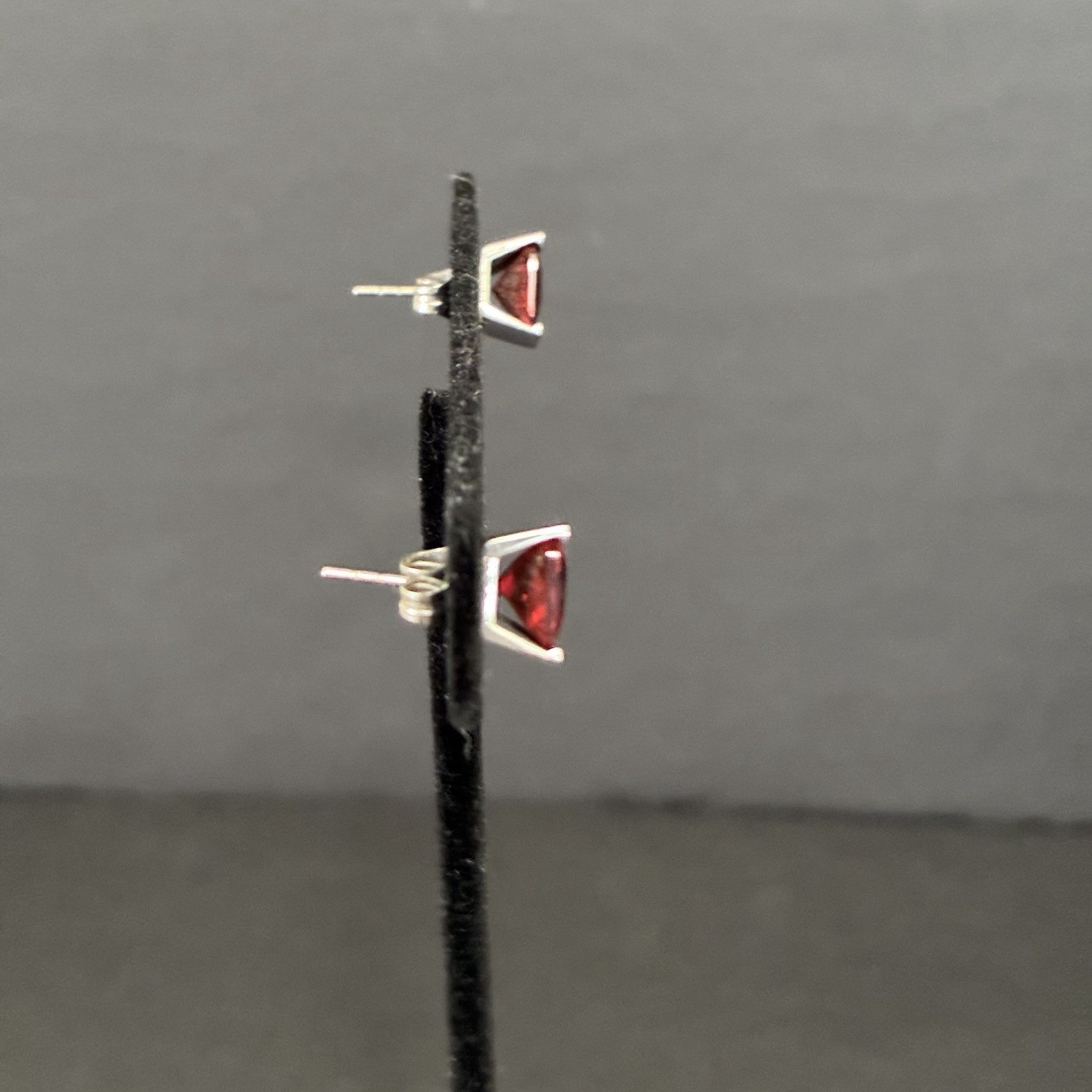 Chisel Stainless Steel Polished Stud Post Earrings w/ Orange Stones ~ Signed