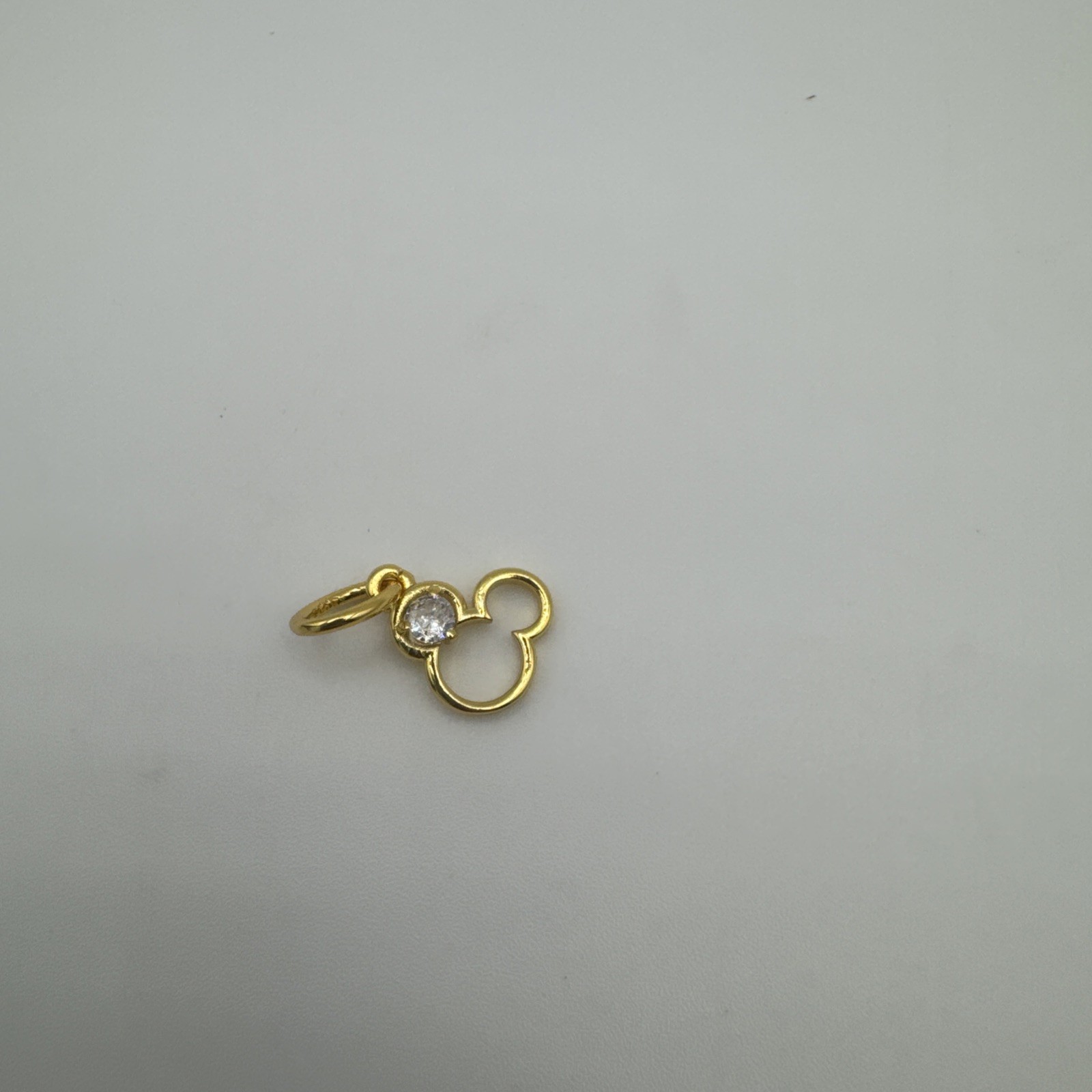 Mickey Mouse Gold Tone Dangle Charm W/ Cubic Zerconia Accent
