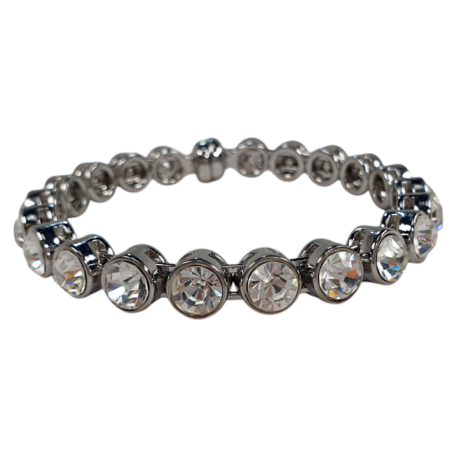 Chicos Silver Tone Clear Crystal Gemstone Bracelet Magnetic Ladies Size NWOT