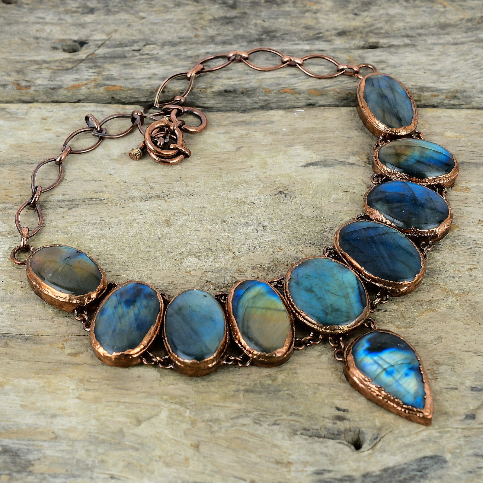 Labradorite Copper Mum Gift Electroformed Chain Adjustable Necklace 18.0″