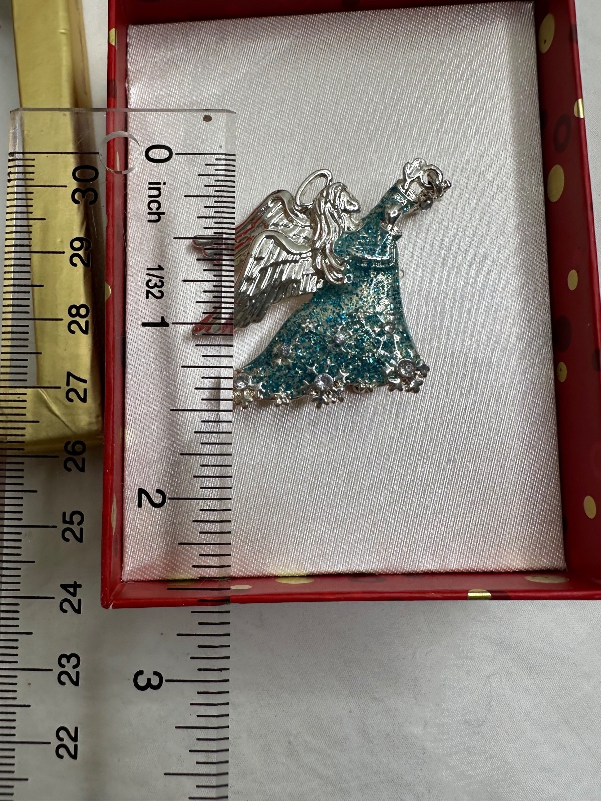Christopher Radko Brooch Pin Blue Silver Glitter Boxed Shiny Brite New in Box
