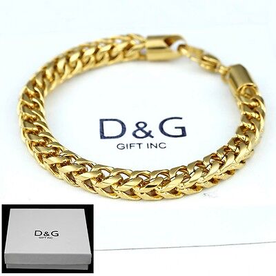DG Men’s 8.5″ Stainless Steel 6mm,Franco Chain Bracelet*Unisex Gold plated.BOX