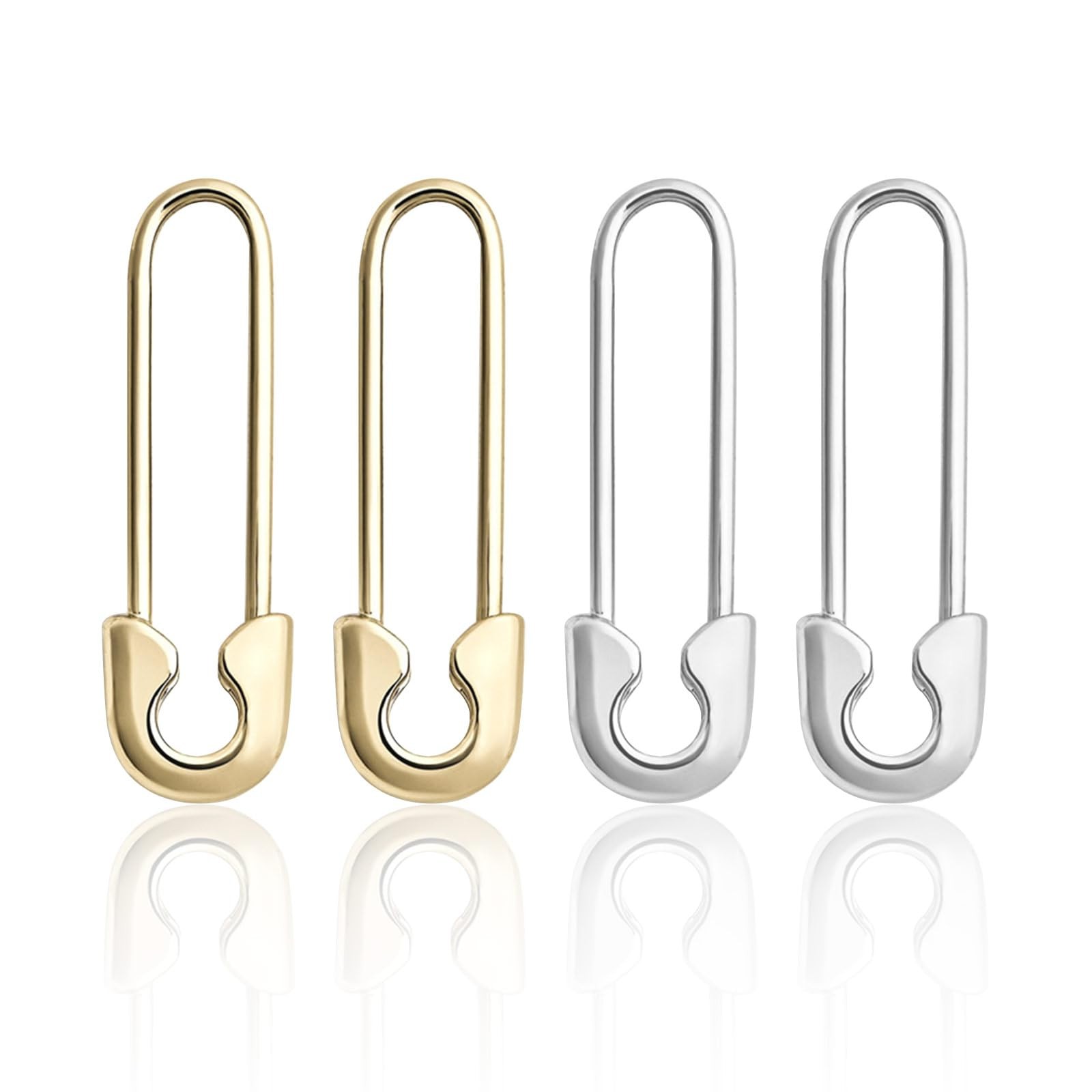 2 Pair Safety Pin Earrings Silver and Gold Plated Funky Cartilage Dangle Hoop…