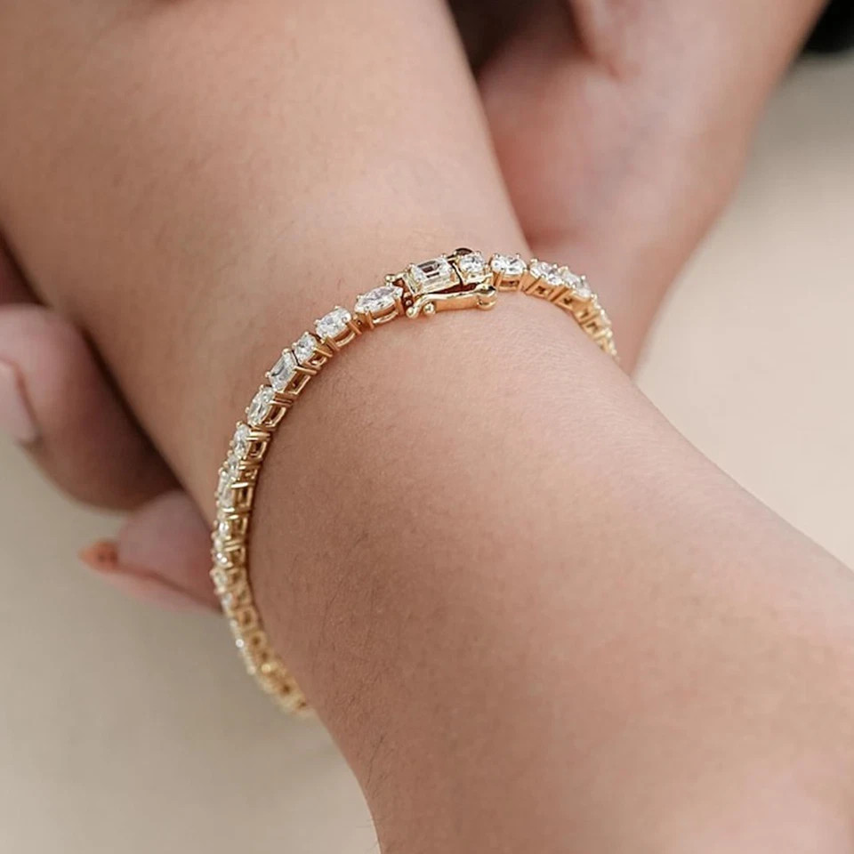 7Ct Multi Stone Cut Cut Simulated Diamond Tennis Bracelet 14k Yellow Gold Plated