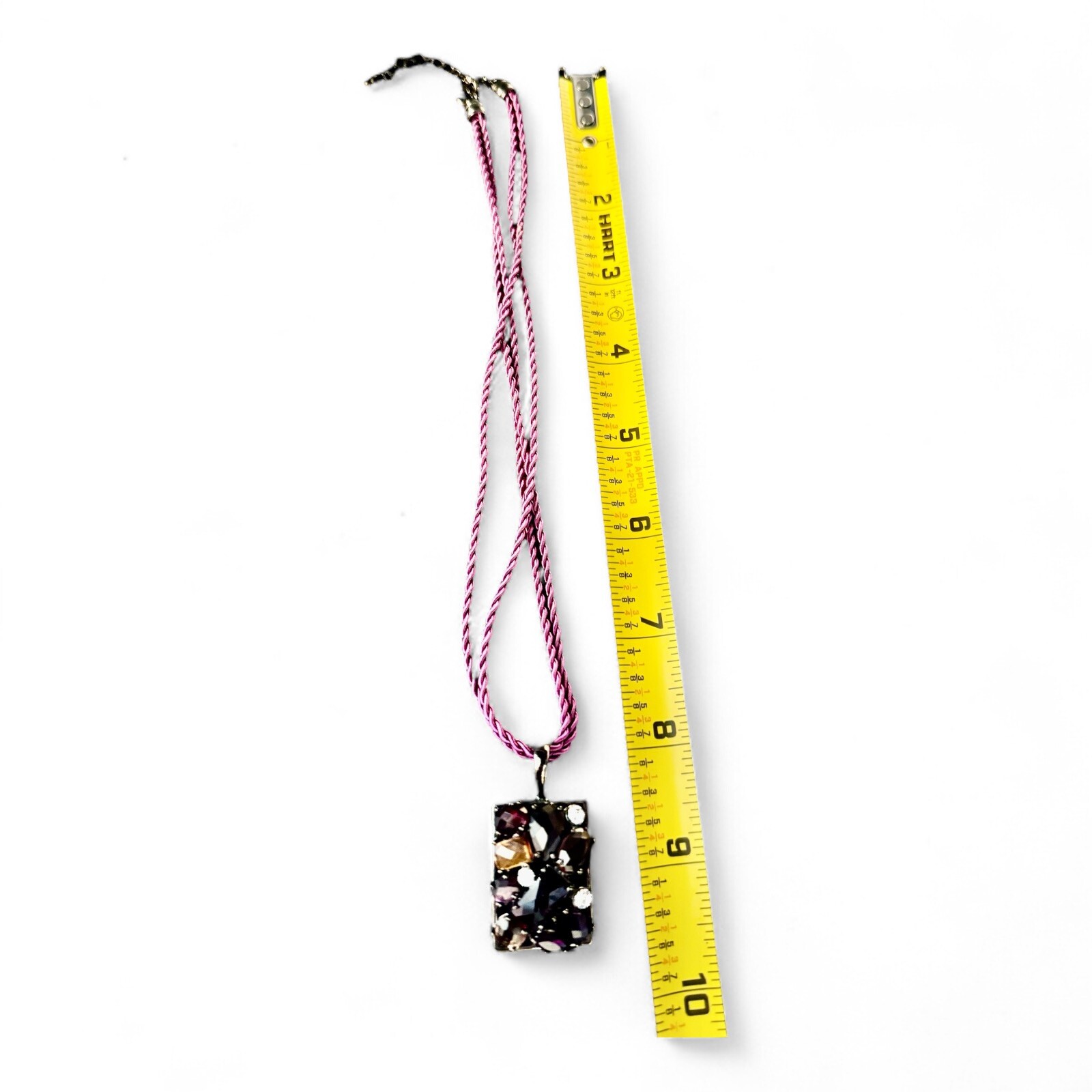 Multi-Purple Tone Rhinestone Rectangle Pendant Necklace W/Matching Earrings