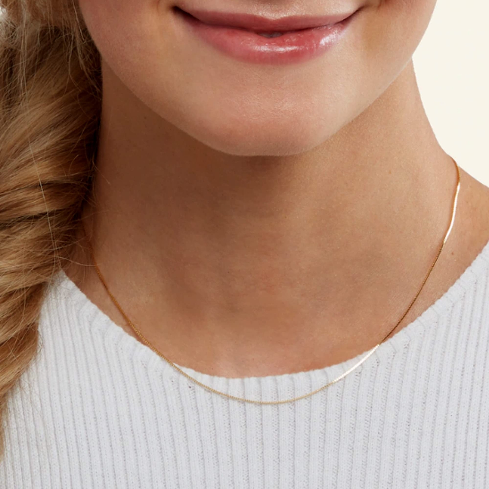 10k Real Solid Gold Mirror Box Chain Necklace, 0.6mm (18 Inches, Yellow Gold)