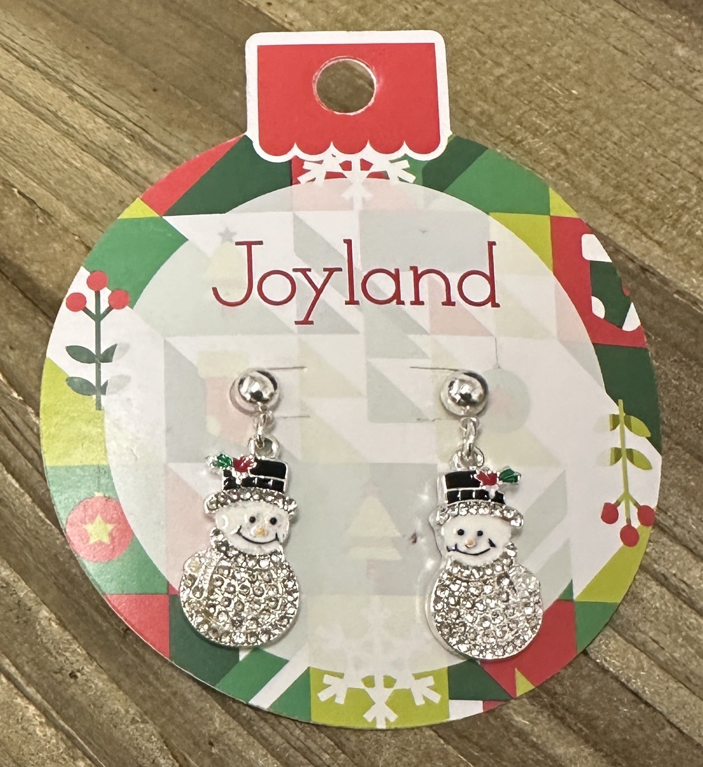 Joyland Snowman Earrings With Colorful Enamel And Sparkle 1 1/4”