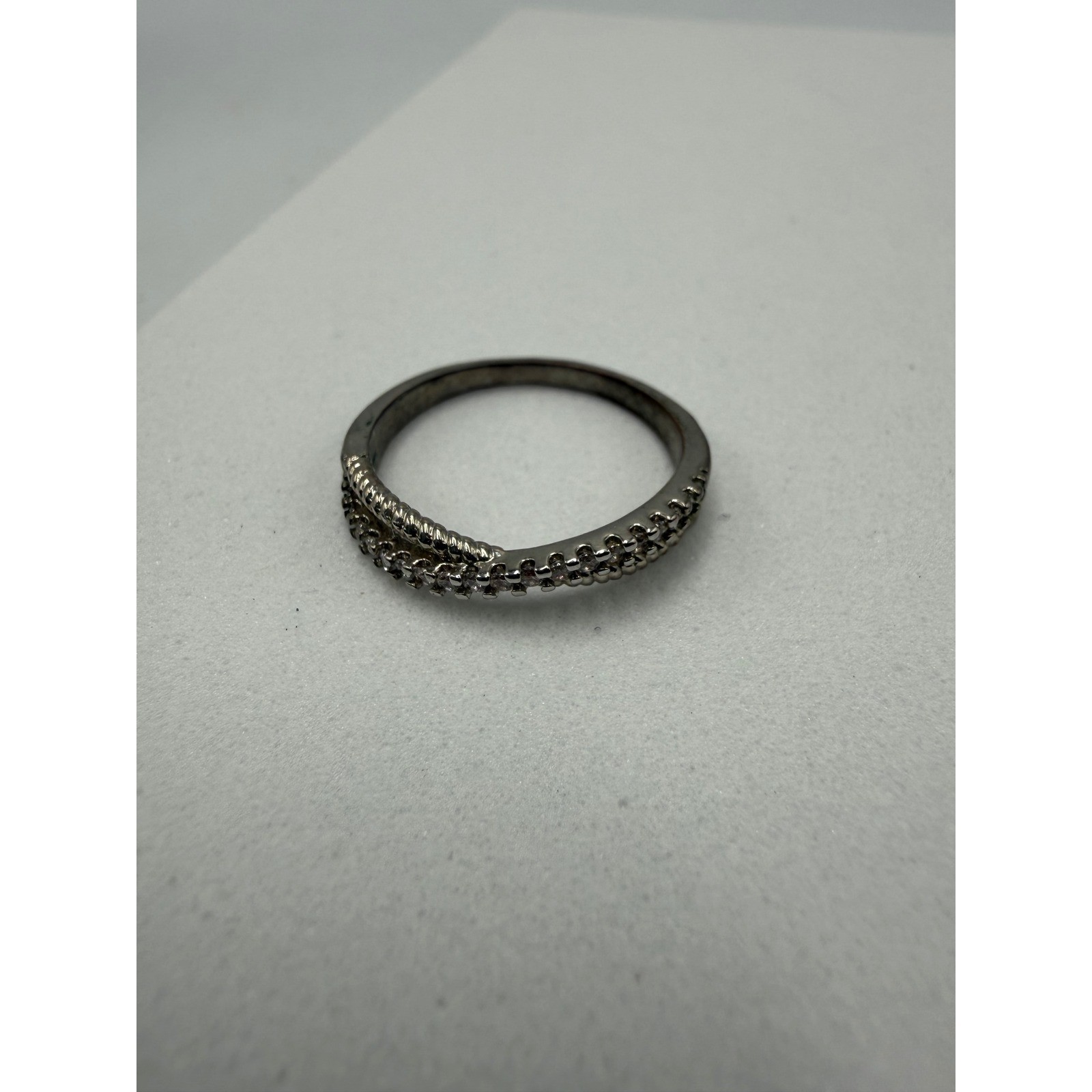 Silver tone Crossover Pave Crystal Twisted Rope Band Ring Size 7.75