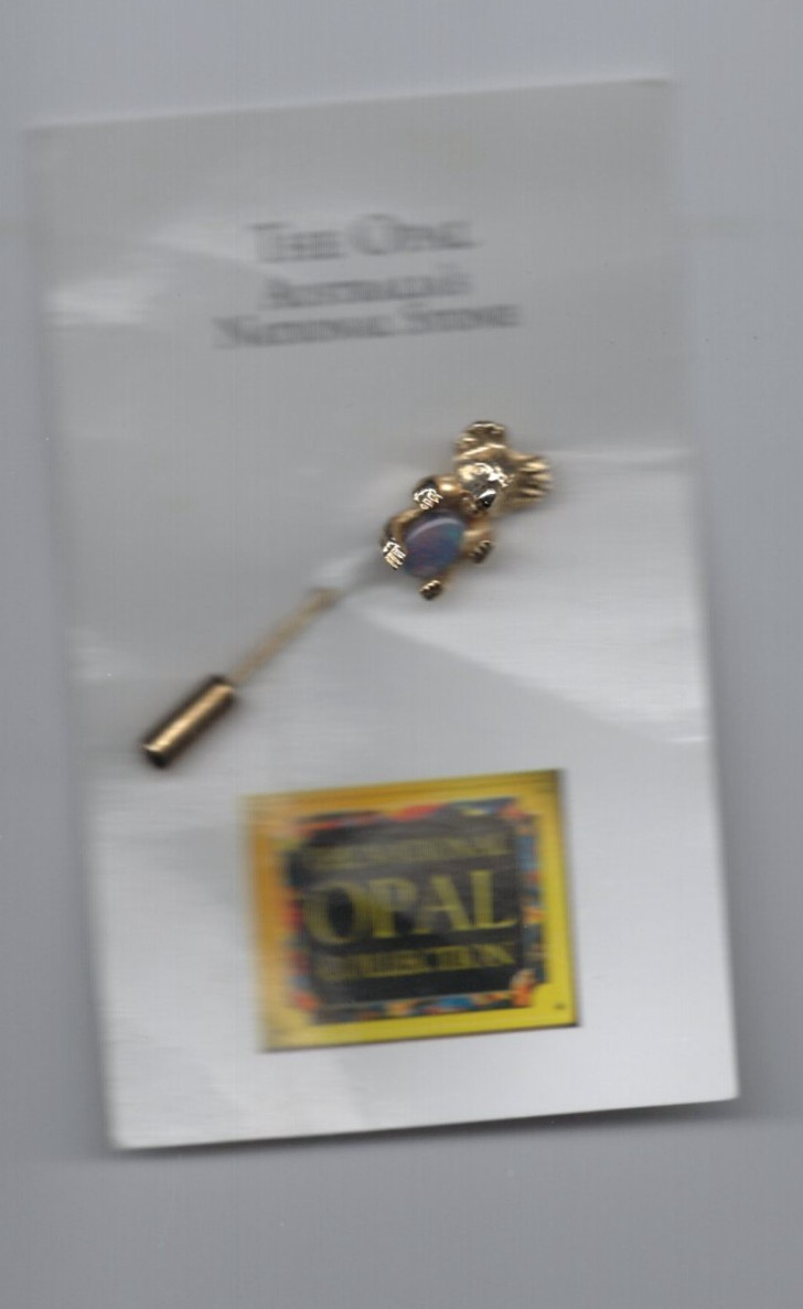 COSTUME JEWELRY – PIN – TEDDY BEAR PIN WITH OPAL – 1 3/4 INCHES