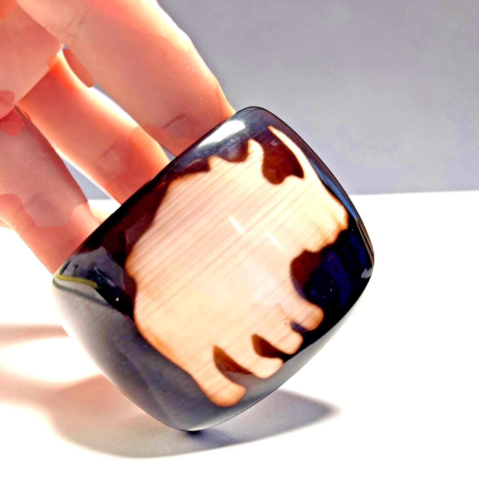 Wide Chunky Tortoise Shell Style Bracelet Resin Acrylic Brown Cream Cuff Bangle