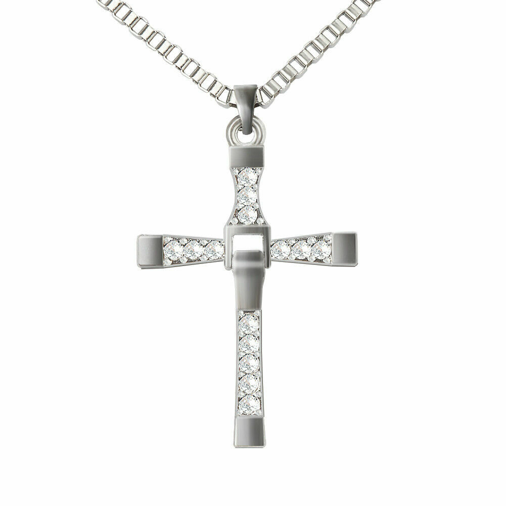 Cross Pendant Necklace “Fast & Furious” Chain Crucifix Silver Unisex -USA Seller