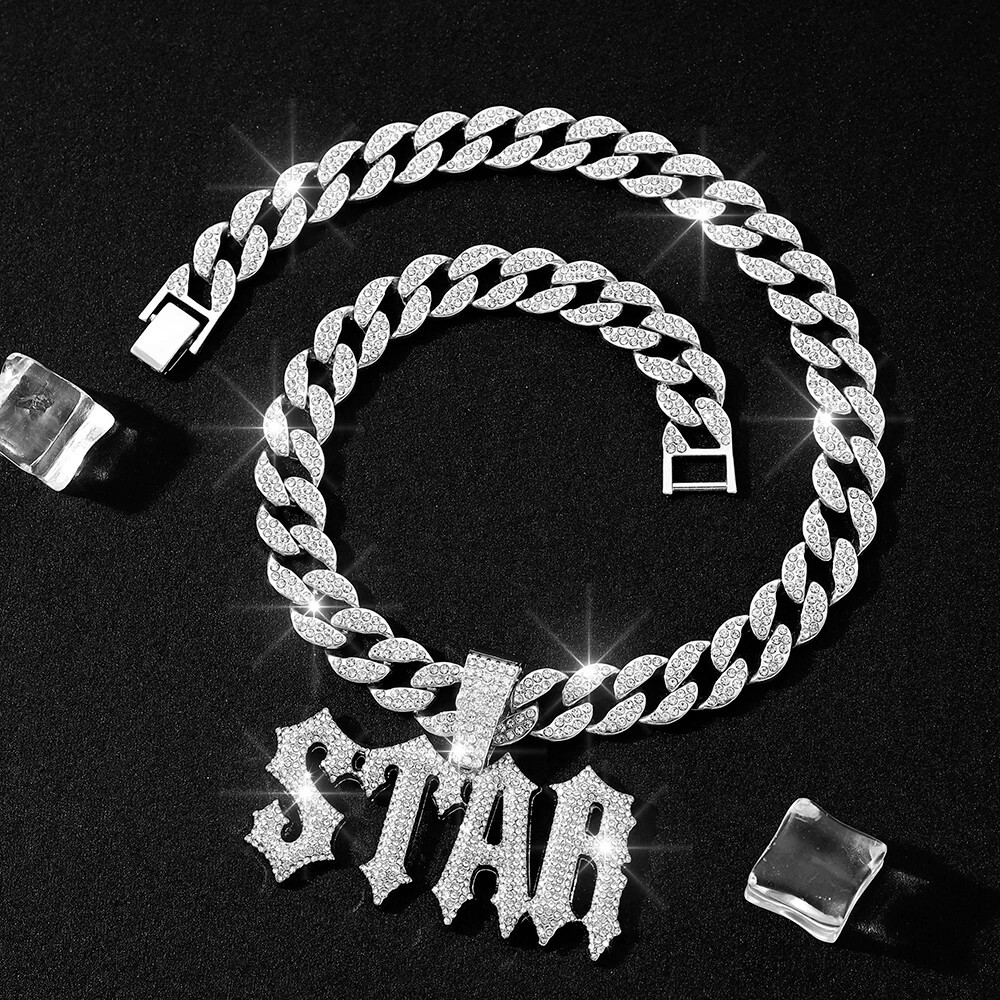Hip Hop Iced STAR Pendant Necklace 13mm Miami Cuban Chain CZ Fashion Jewelry NEW