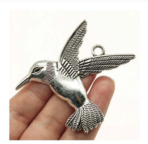 large HUMMINGBIRD BIRD pendant 24″ 925 Sterling Silver plated Necklace men women
