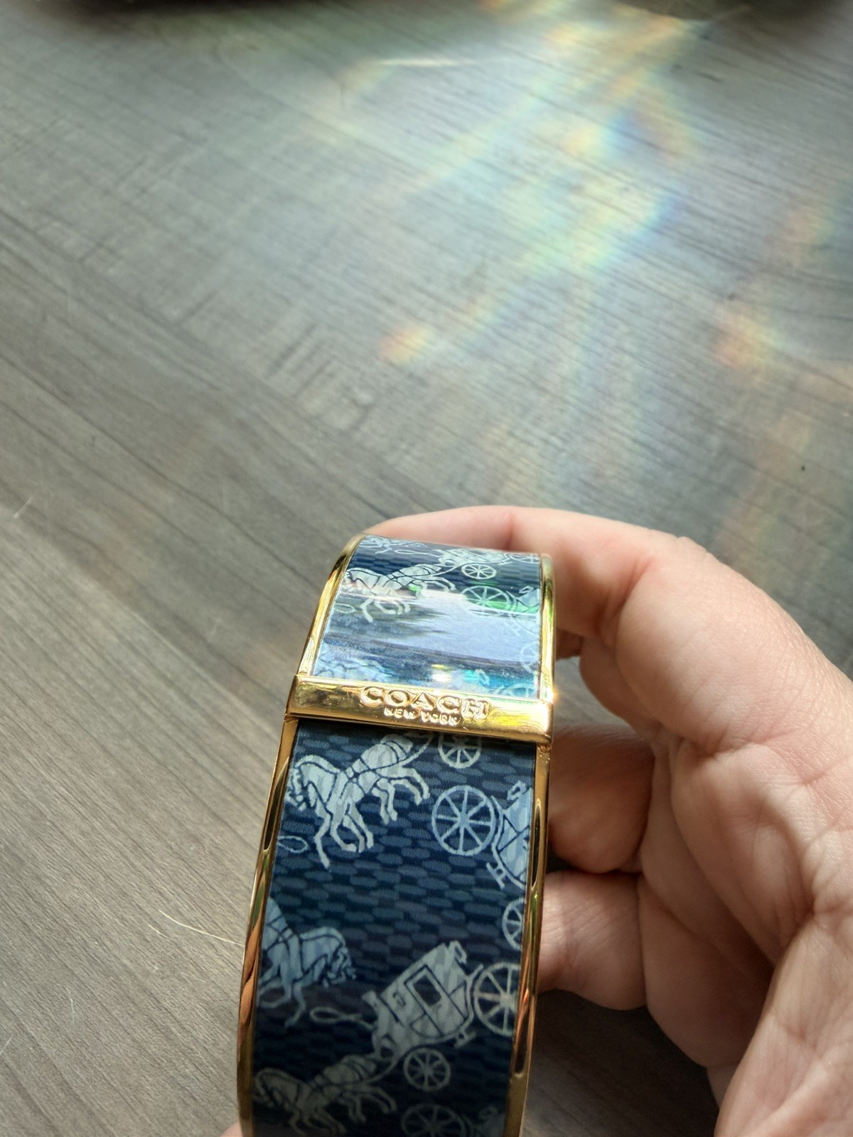 Coach Diagonal Horse & Carriage Bangle Logo Blue Multi Gold Plate MSRP: $148