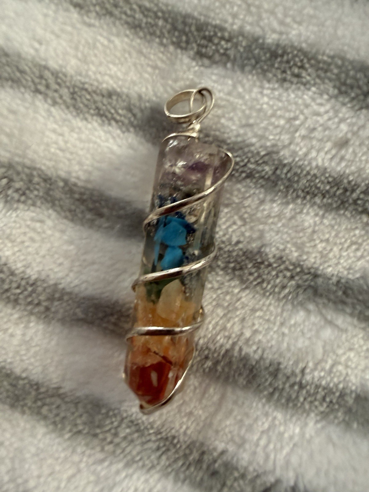 Wire Wrapped Multicolor Point Stone/Metal Pendant Charm Bohemian Style