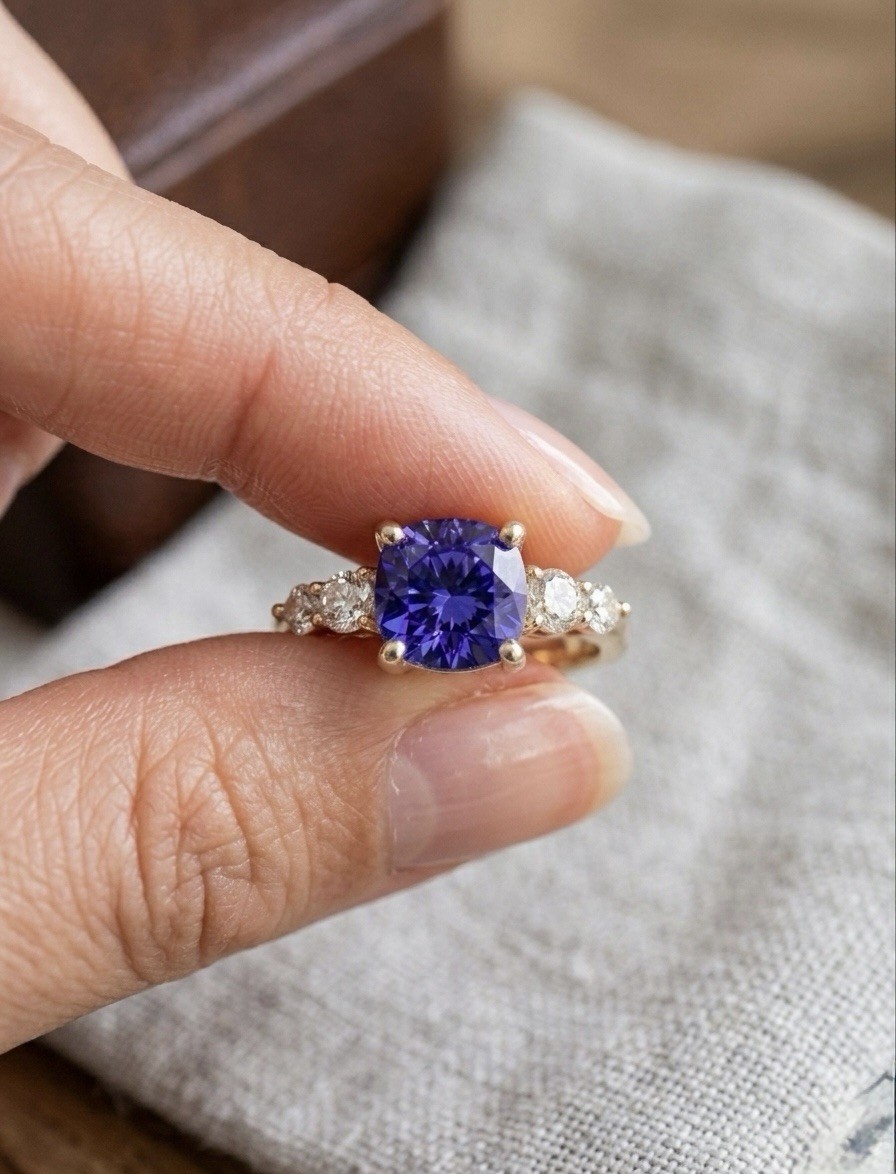 Cushion Cut Tanzanite Ring 925 Sterling Silver Gift For Her Engagement Ring