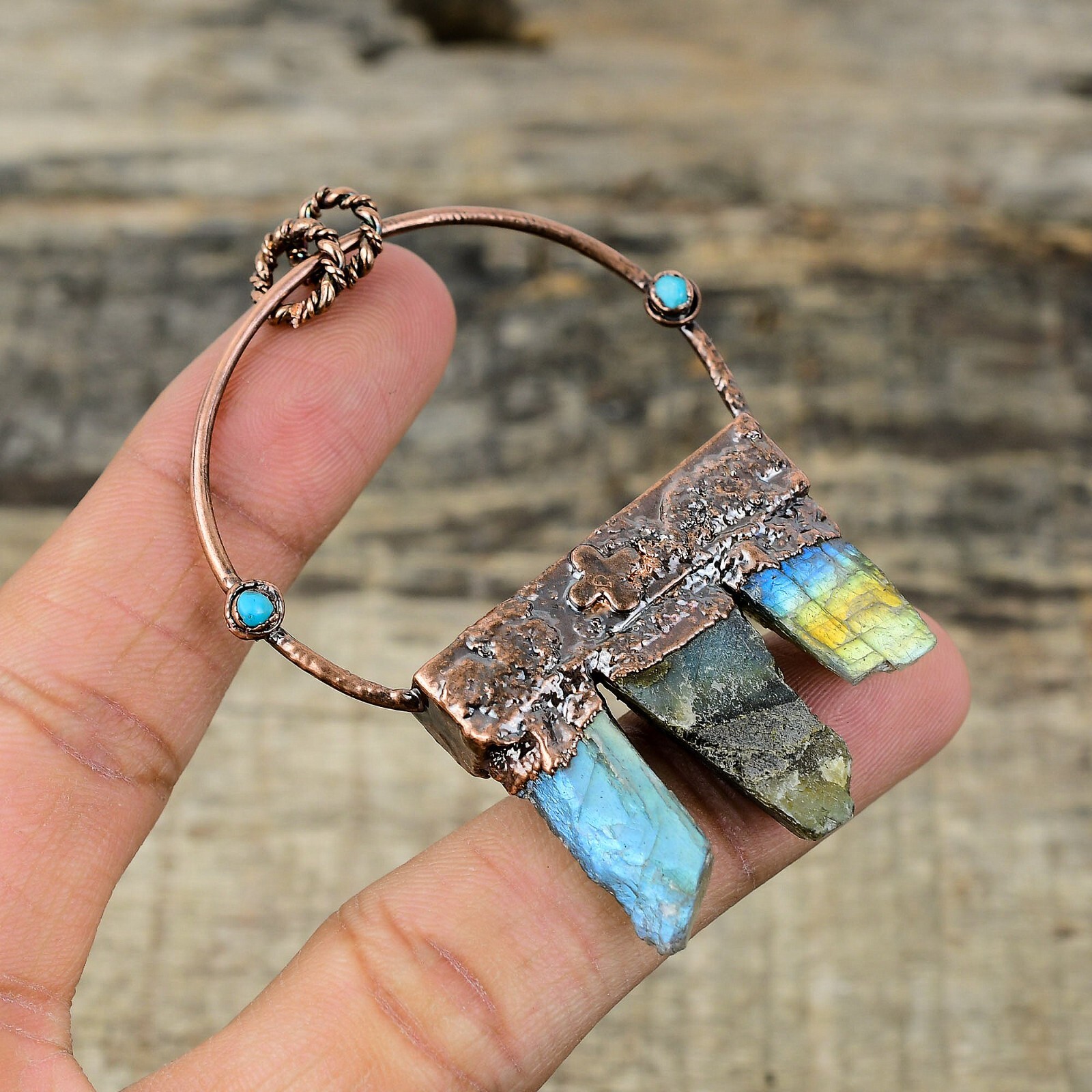 Labradorite Rough Electroformed Pendant Handcrafted Copper Valentine Gift 2.91″