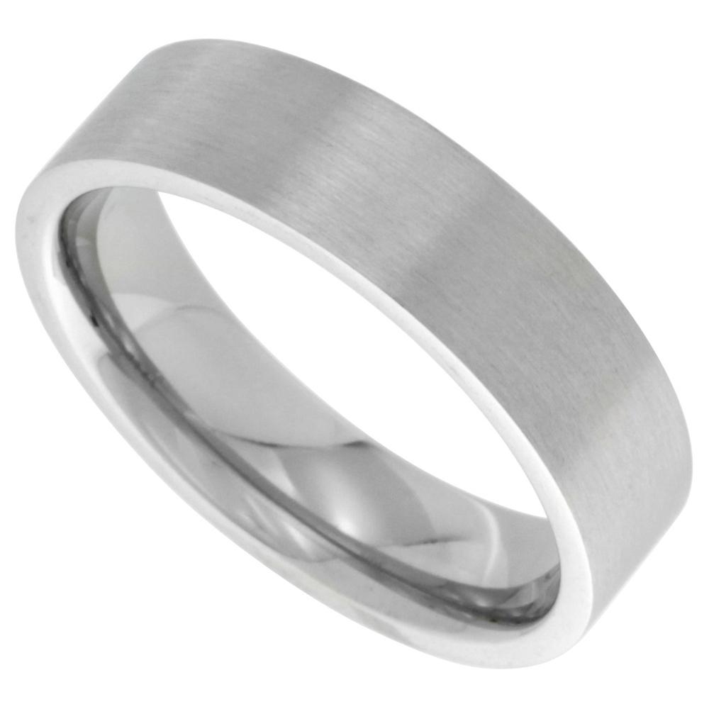6mm Stainless Steel Comfort Fit Satin Finish Flat Wedding Band / Thumb Ring