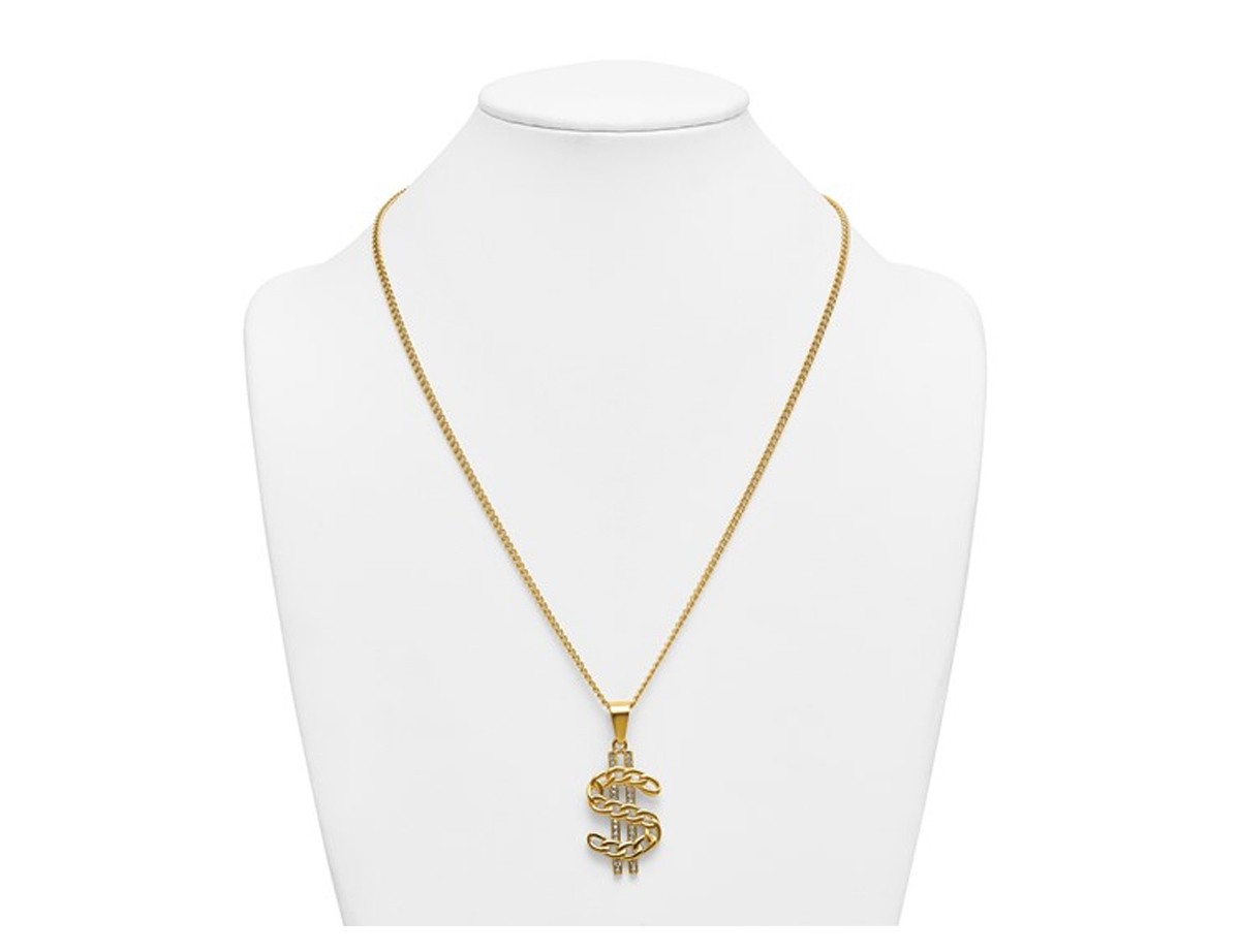 Yellow Plated Stainless Steel Dollar Sign Charm Pendant Necklace with Chain (24