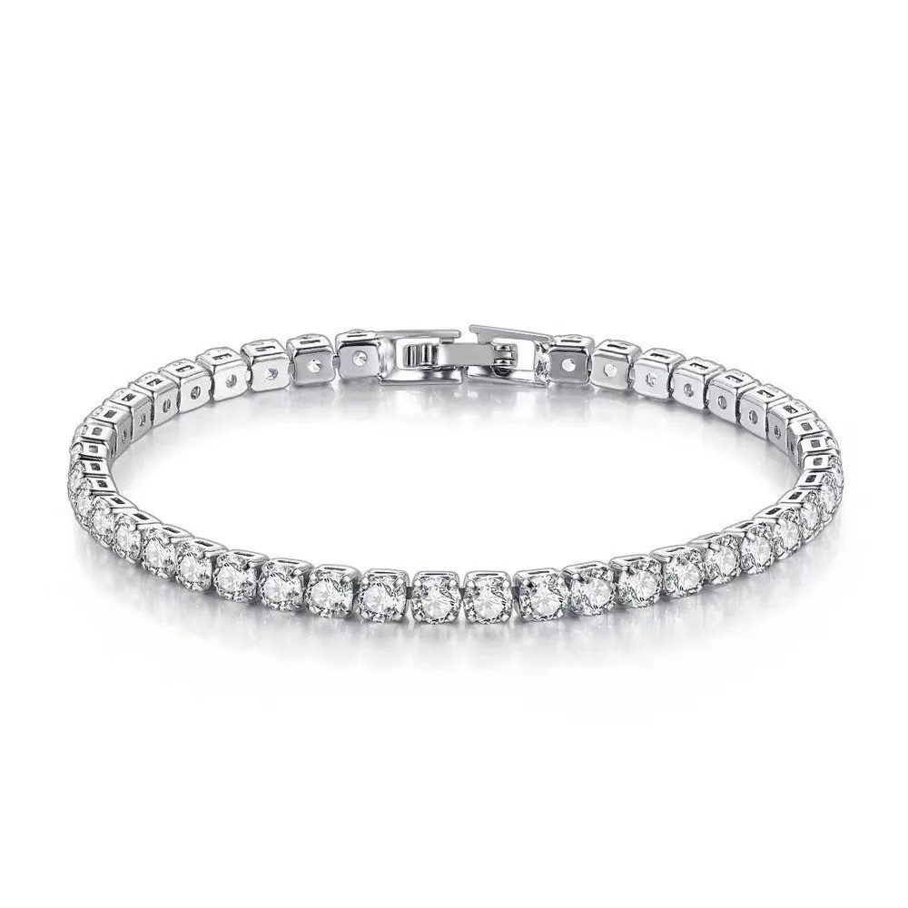 925 Sterling Silver Tennis Bracelet 4mm CZ Cubic Zirconia Women Adjustable 18cm
