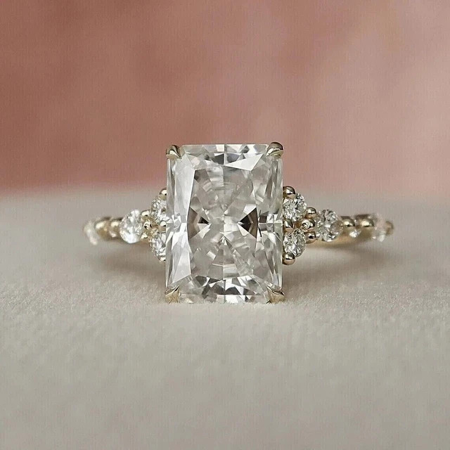 3 CT Radiant Cut Moissanite Solitaire Engagement Ring 14K Yellow Gold Plated