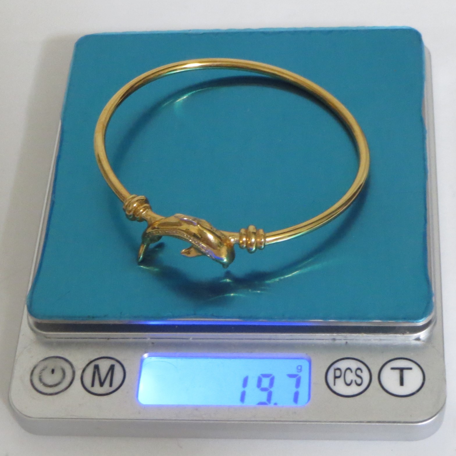 Auth Rare Salvatore Ferragamo Dolphin Bangle Bracelet Goldtone Metal 19.5cm/7.67
