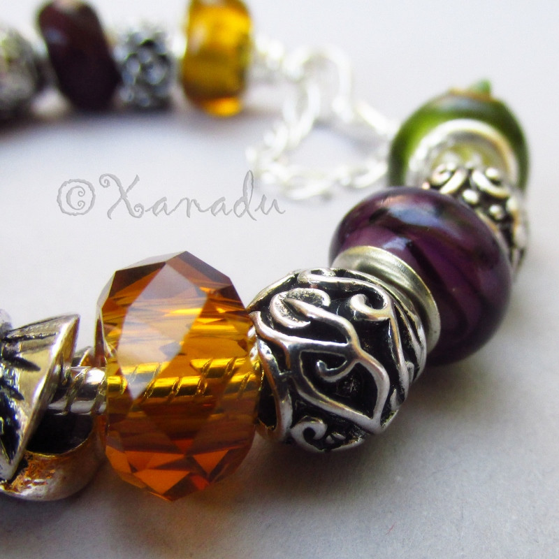 Autumn Leaves European Charm Bracelet With Silver Pine Cone Charm Pendant