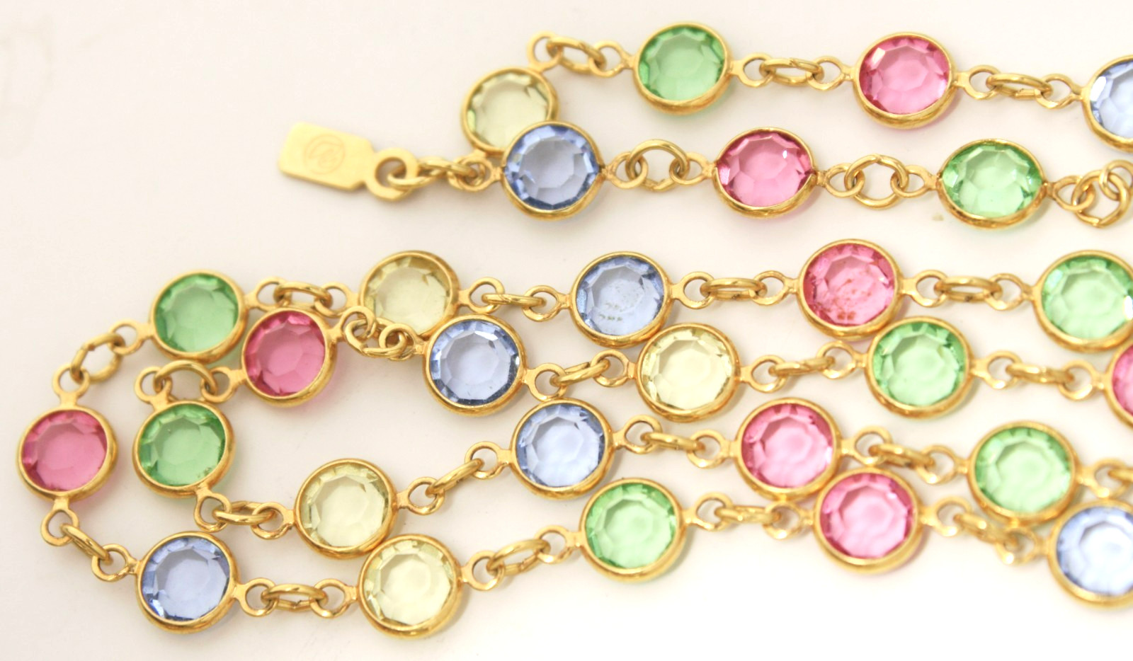 SWAROVSKI Swan Logo Open Back Bezel Set Multi-color Crystals Gold Tone Necklace