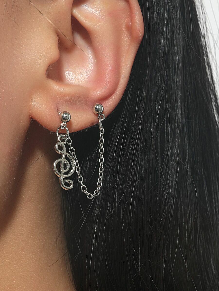 🎼 New 1 Piece Musical Note Earring Charm Stud Silver Tone Alloy 💥