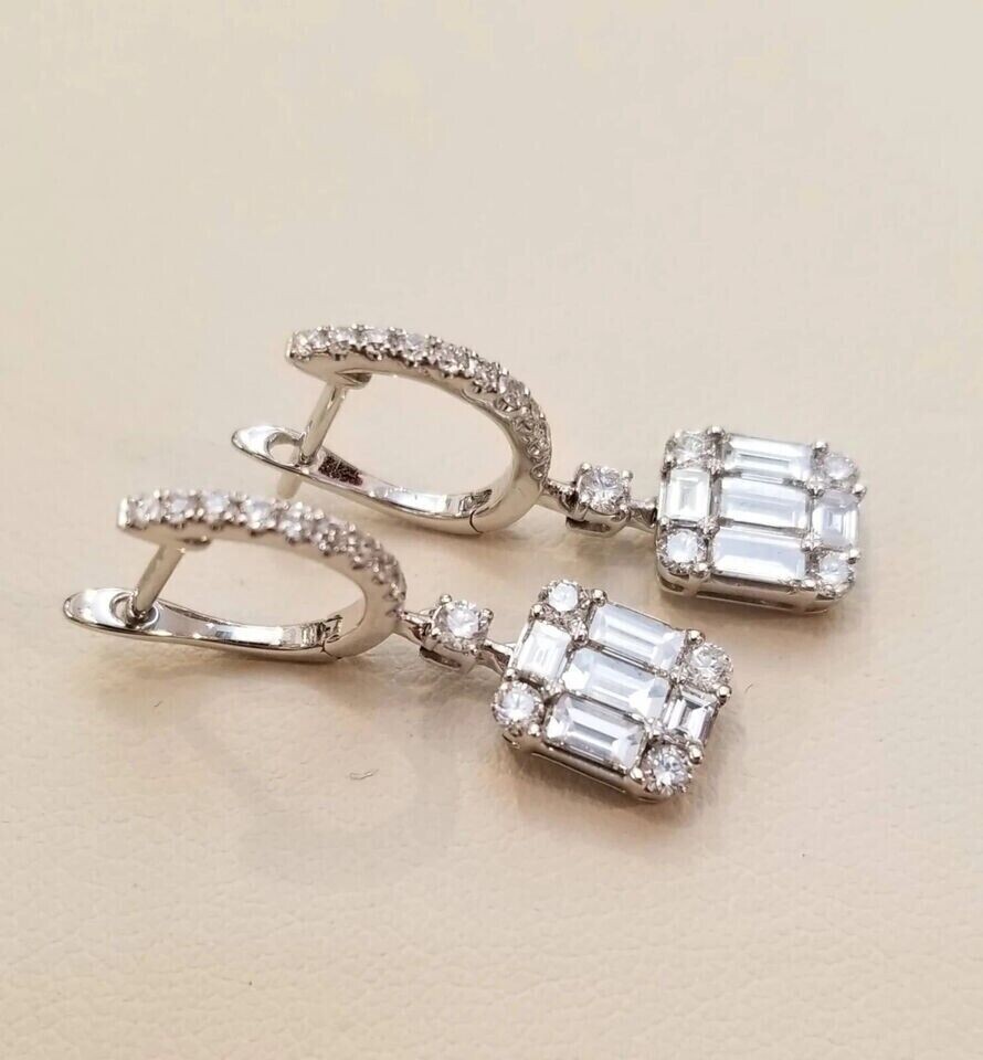 2Ct Baguette Cut Simulated Diamond Drop Stunning Earring 14K White Gold Plated