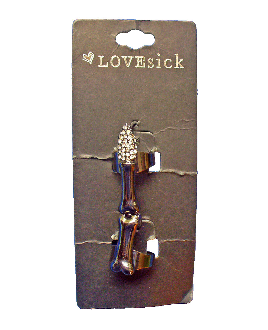 Lovesick RING Halloween Vintage FULL FINGER Skeleton Bone Rhinestone Nail NEW*