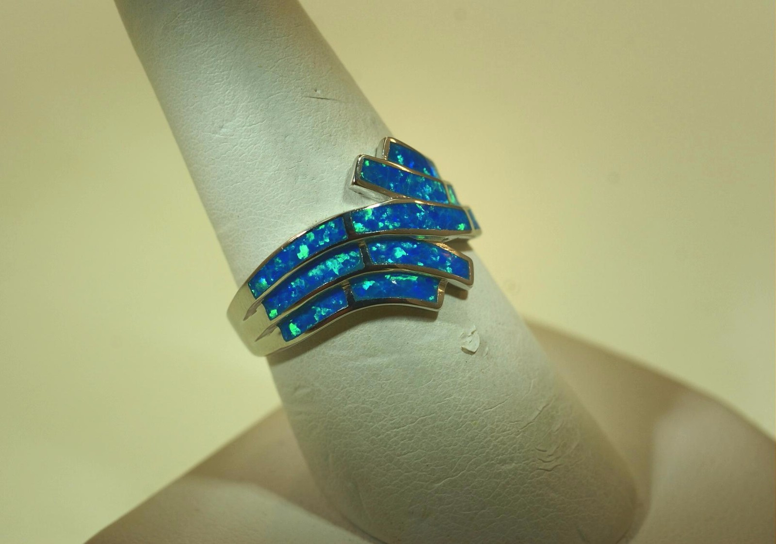 15MM HAWAIIAN RHODIUM ON 925 SILVER INLAID OPAL BREAKING OCEAN WAVE RING 5-10 #2