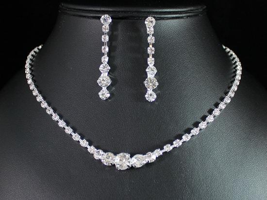 BEAUTIFUL CLEAR AUSTRIAN RHINESTONE CRYSTAL NECKLACE EARRINGS SET BRIDAL N1392