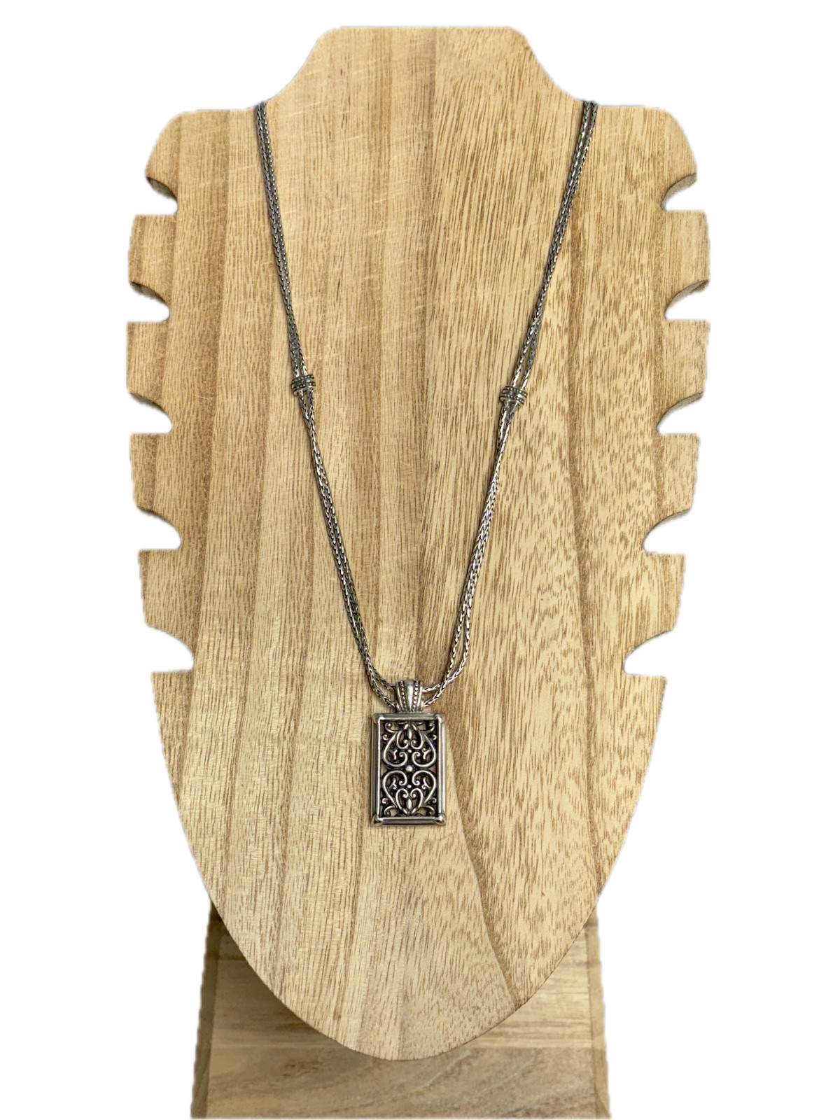 BRIGHTON Berkley Scroll Silver Pendant w/Long Necklace 24″/26″ Perfect!