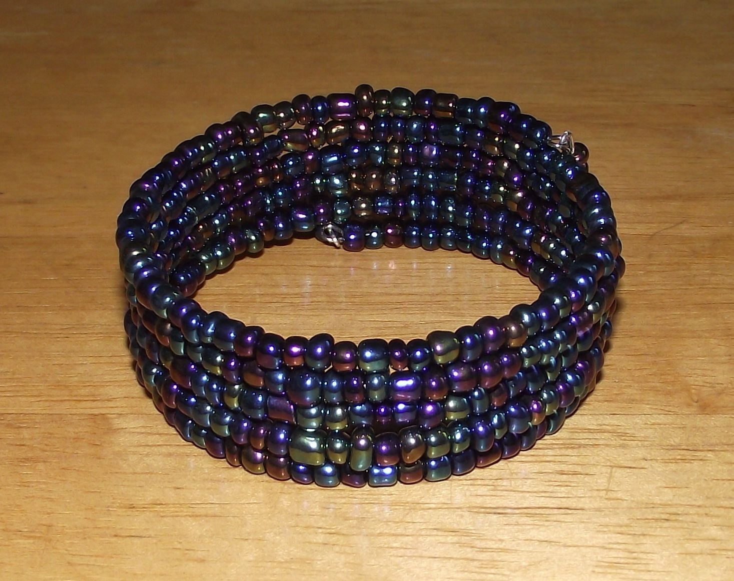Metallic Black Rainbow Glass Beaded Wrap Bracelet / Coil Beads / USA Made / Gift