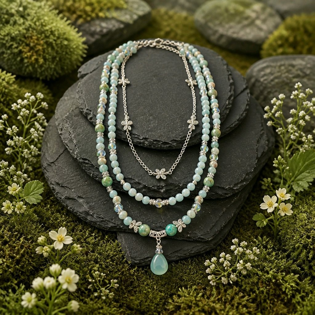 Alashan, Amazonite & Silver Tone Beaded Detachable Necklace