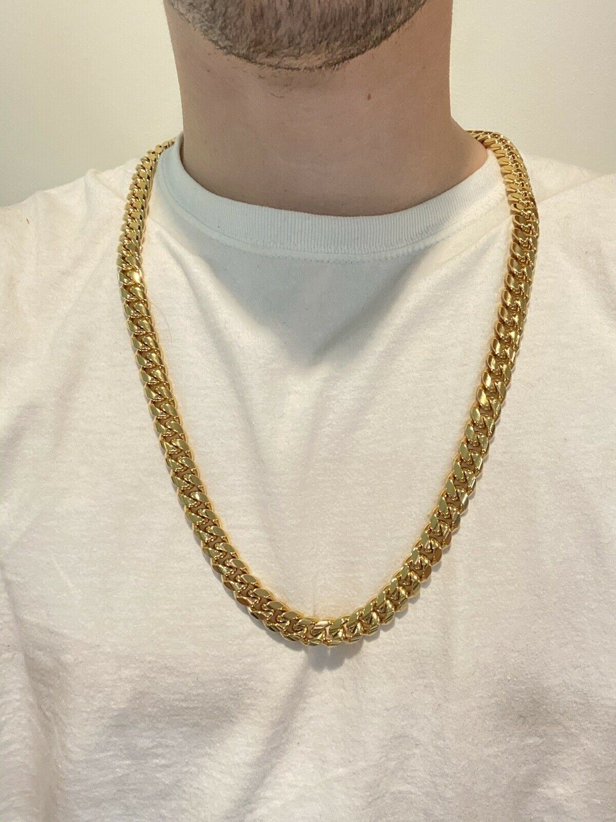 12mm 30″ Men Miami Cuban Link Necklace 14k Gold Plated Stainless Steel Chain