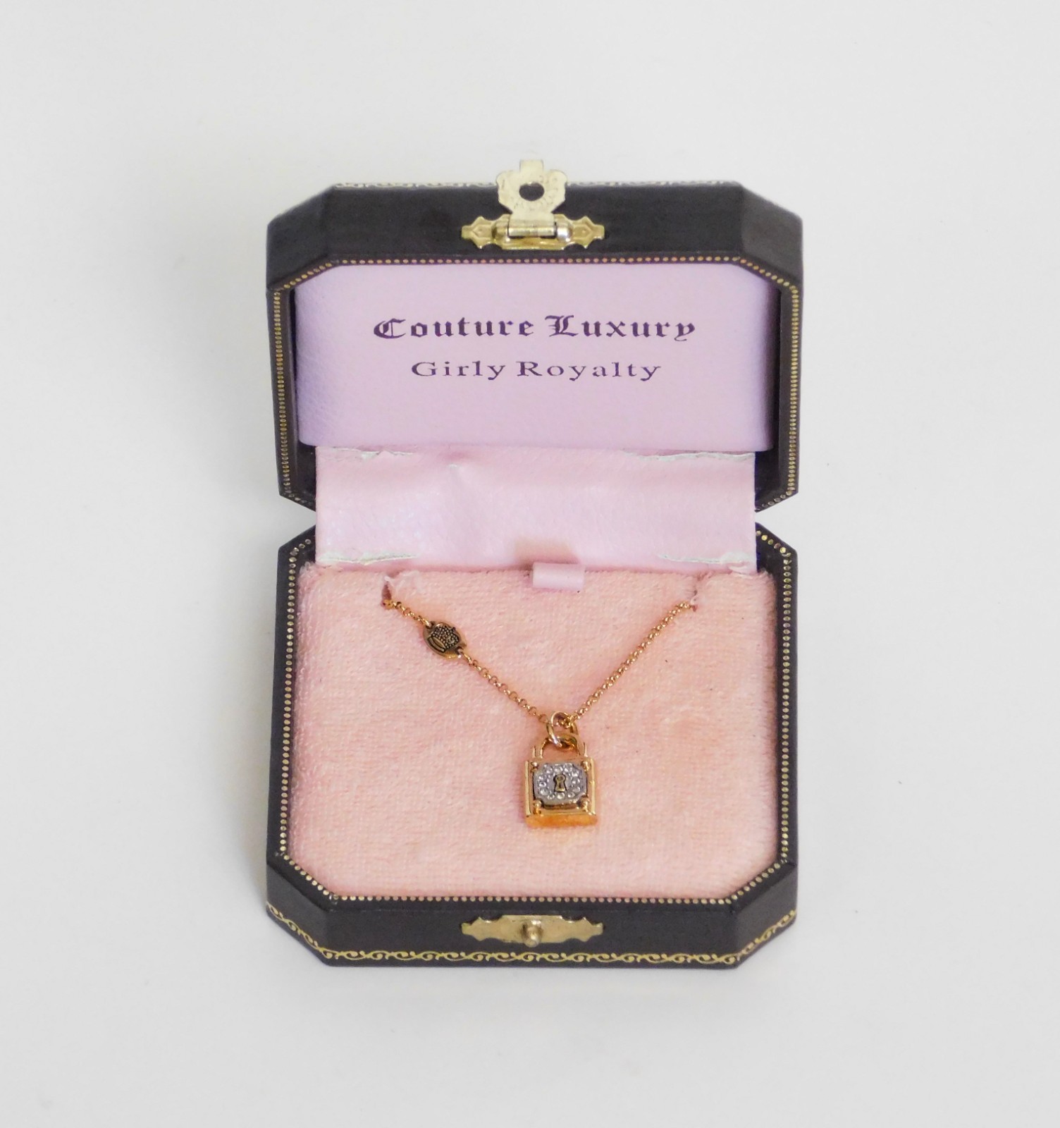 Juicy Couture Front Pave Accented Padlock Pendant Necklace in Juicy Couture Box