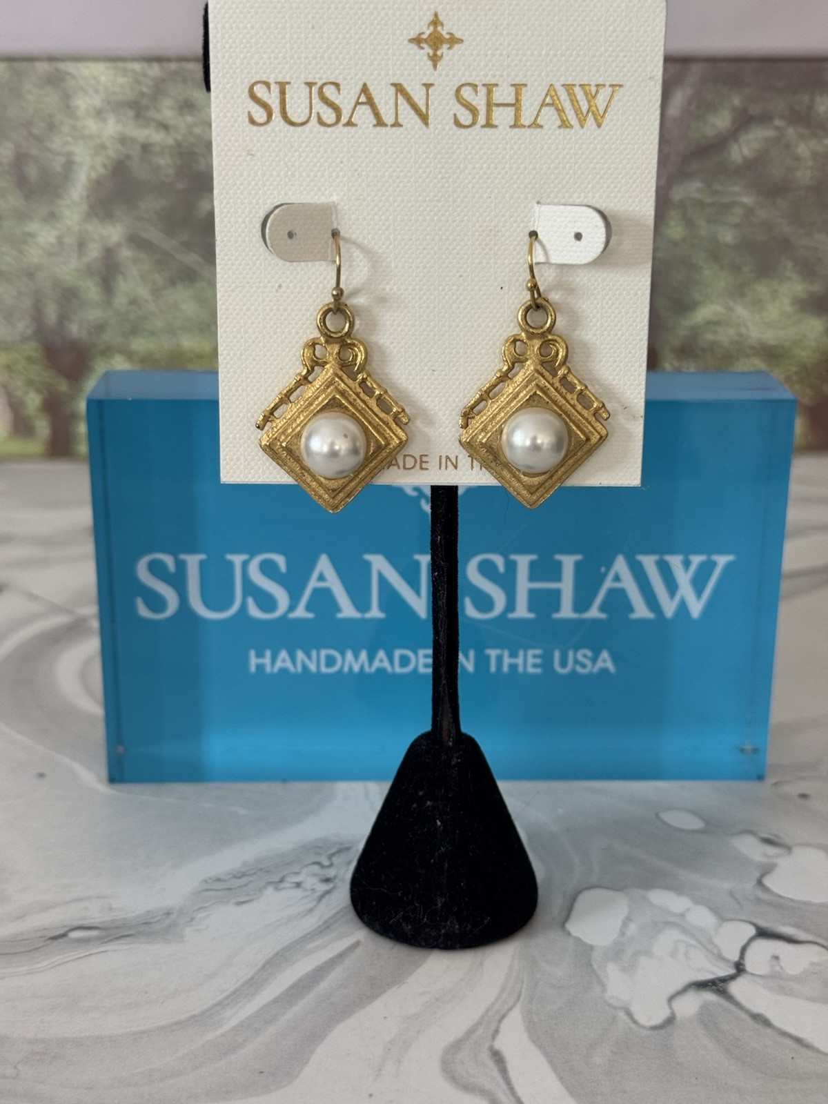Susan Shaw Gold Coin Pearl Earrings, NWT