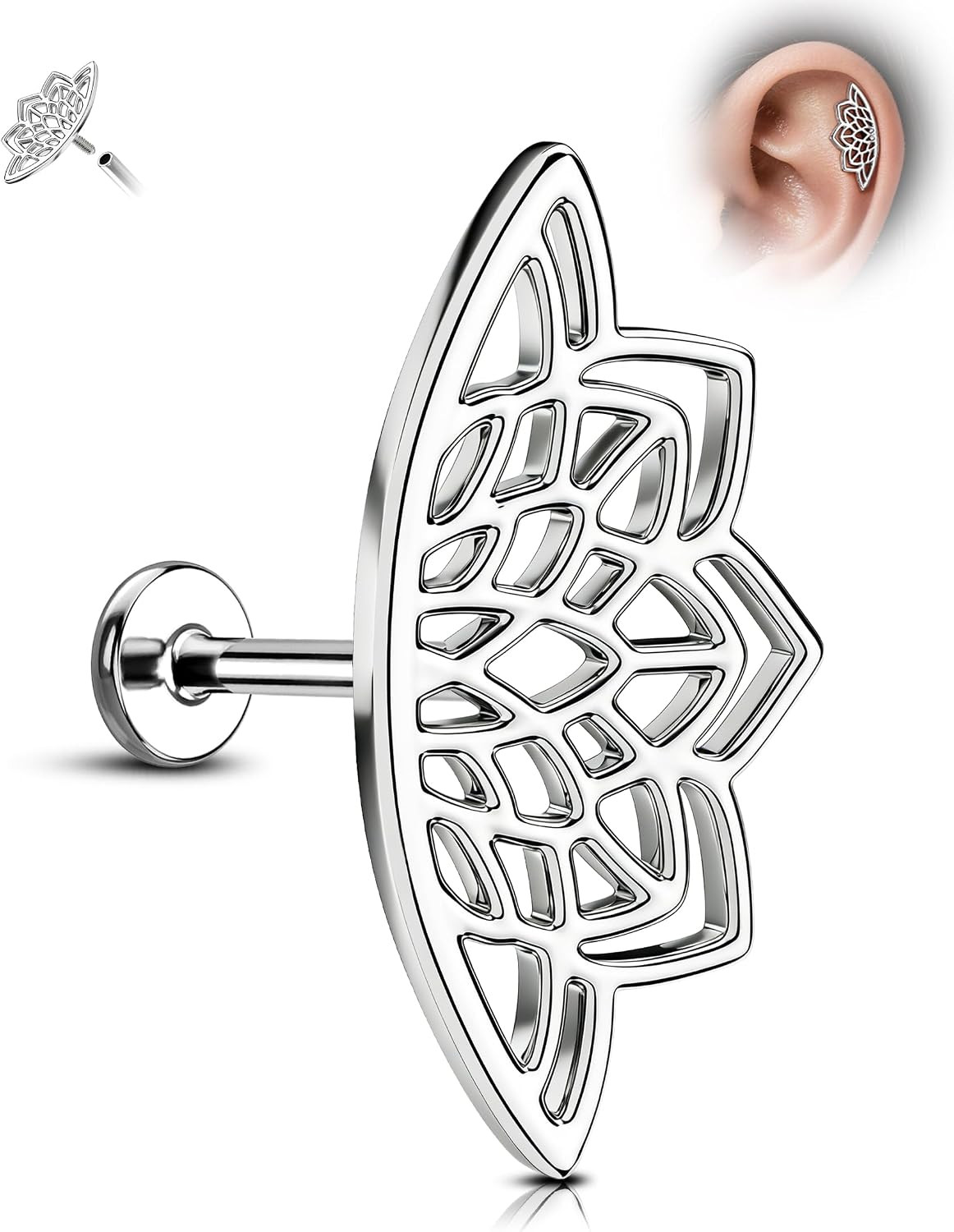 Flat Back Cartilage Earring Stud, 16G Minimalist Helix Earrings Stud, Internally
