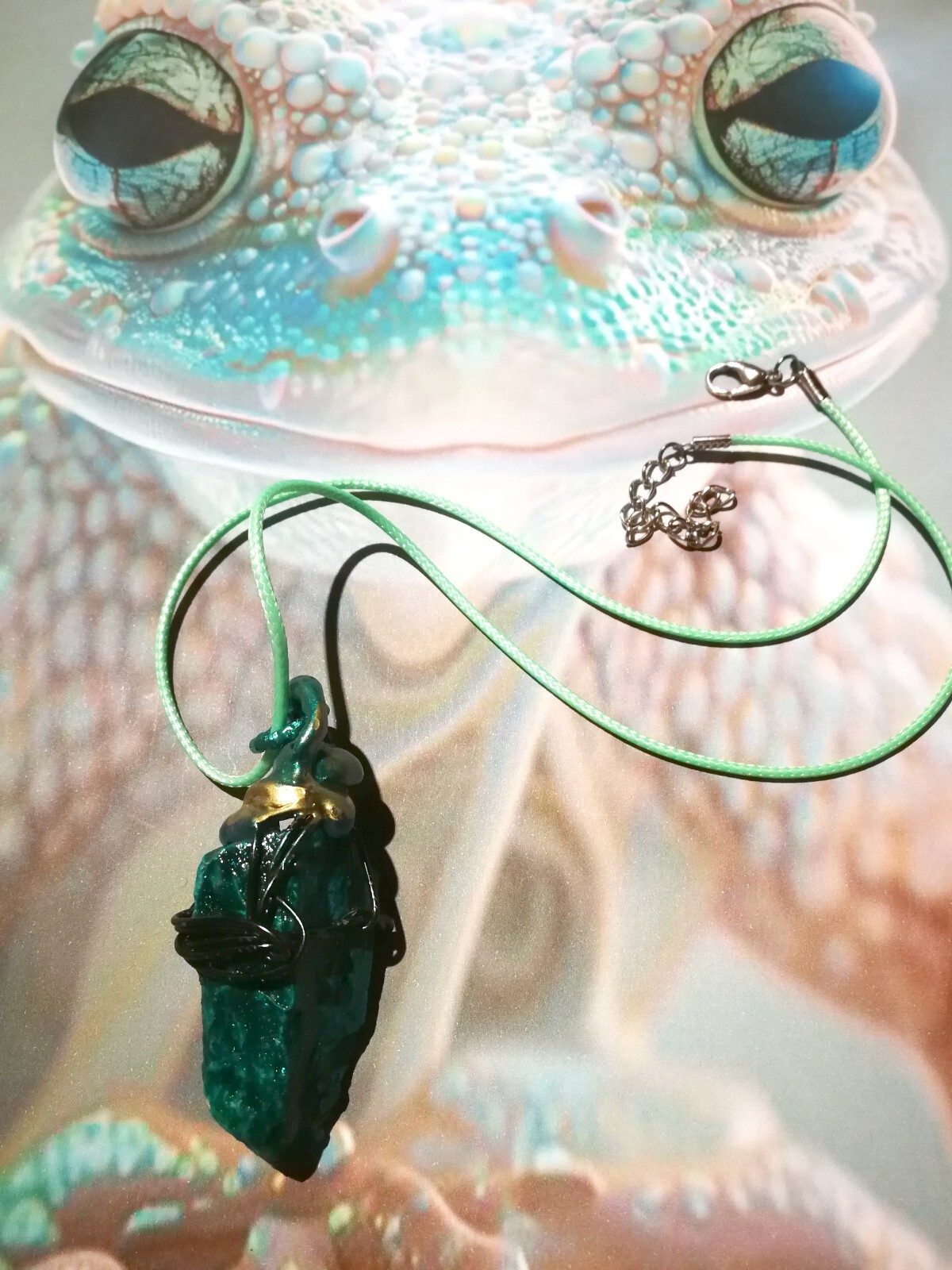 Uncut Gemstone Pendant Necklace Magic Portal Raw Stone Amulet Frog Spirit Witch