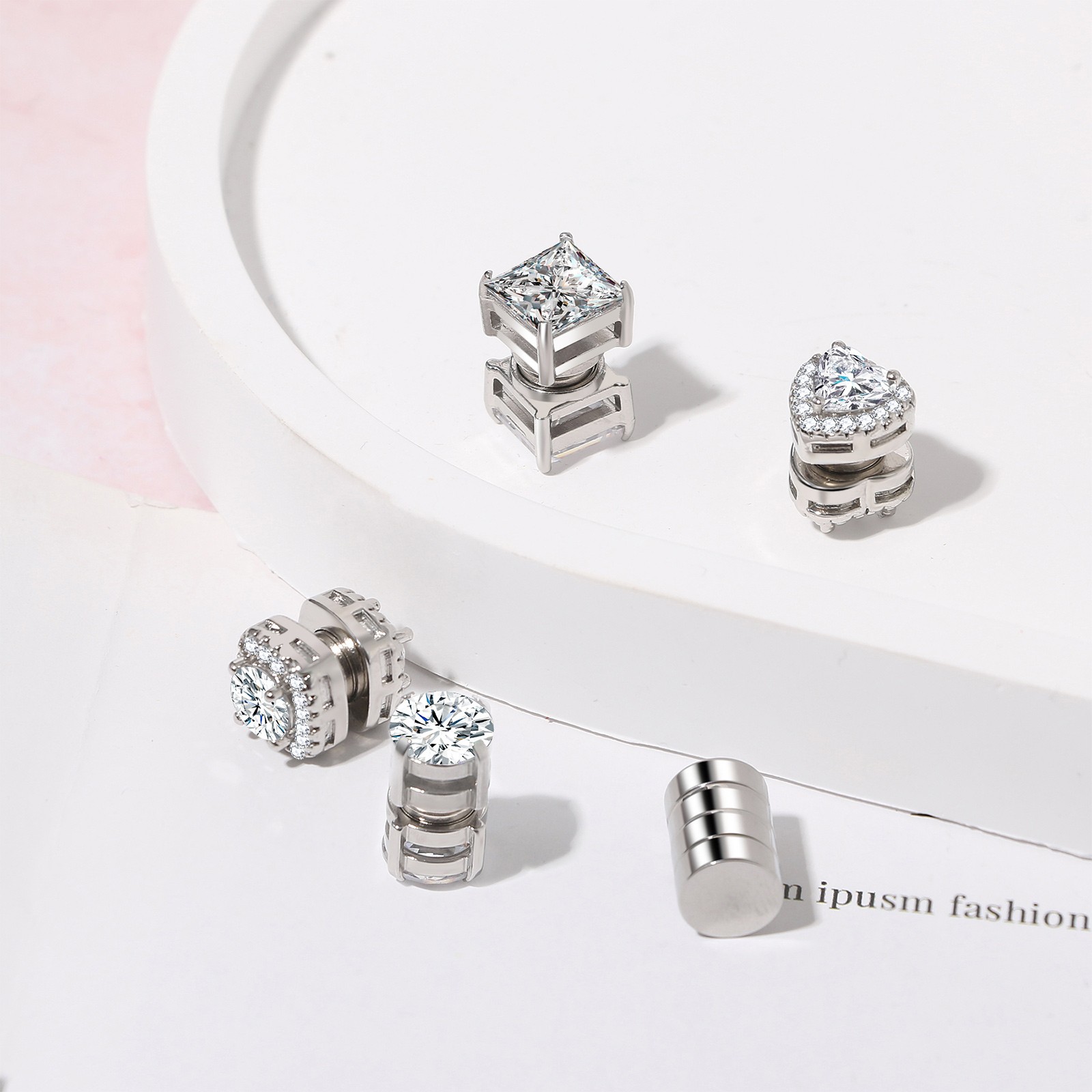 5Pairs CZ Stainless Steel Magnetic Earrings Non-Piercing Clip-On Studs Men Women