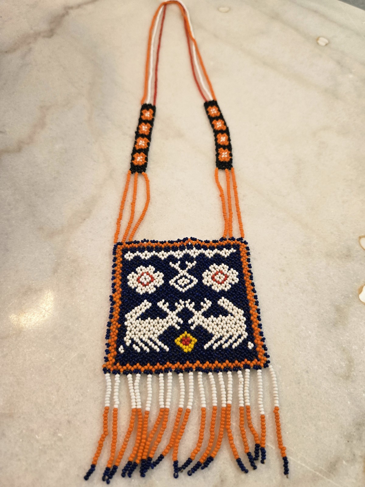Handmade Beaded Blue Deer Peyote Necklace
