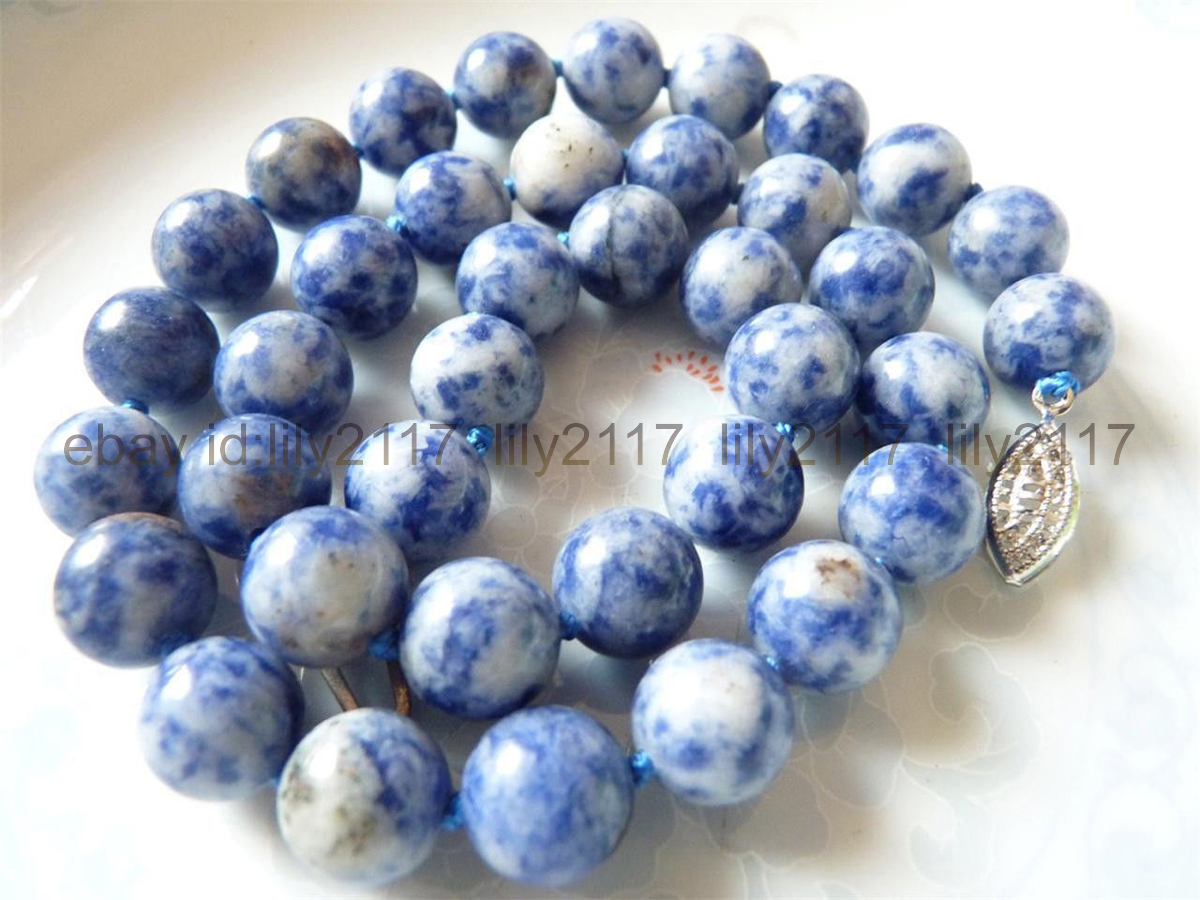 Charming Natural 10mm Blue Spot Stone Sodalite Round Gemstone Beads Necklace 18″