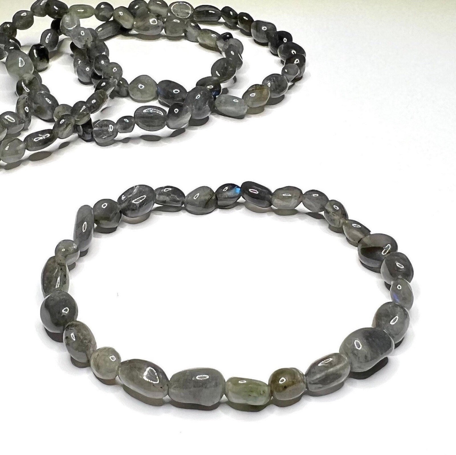 Labradorite Crystal Bracelet: Tumbled Gemstone Stretch Bracelet