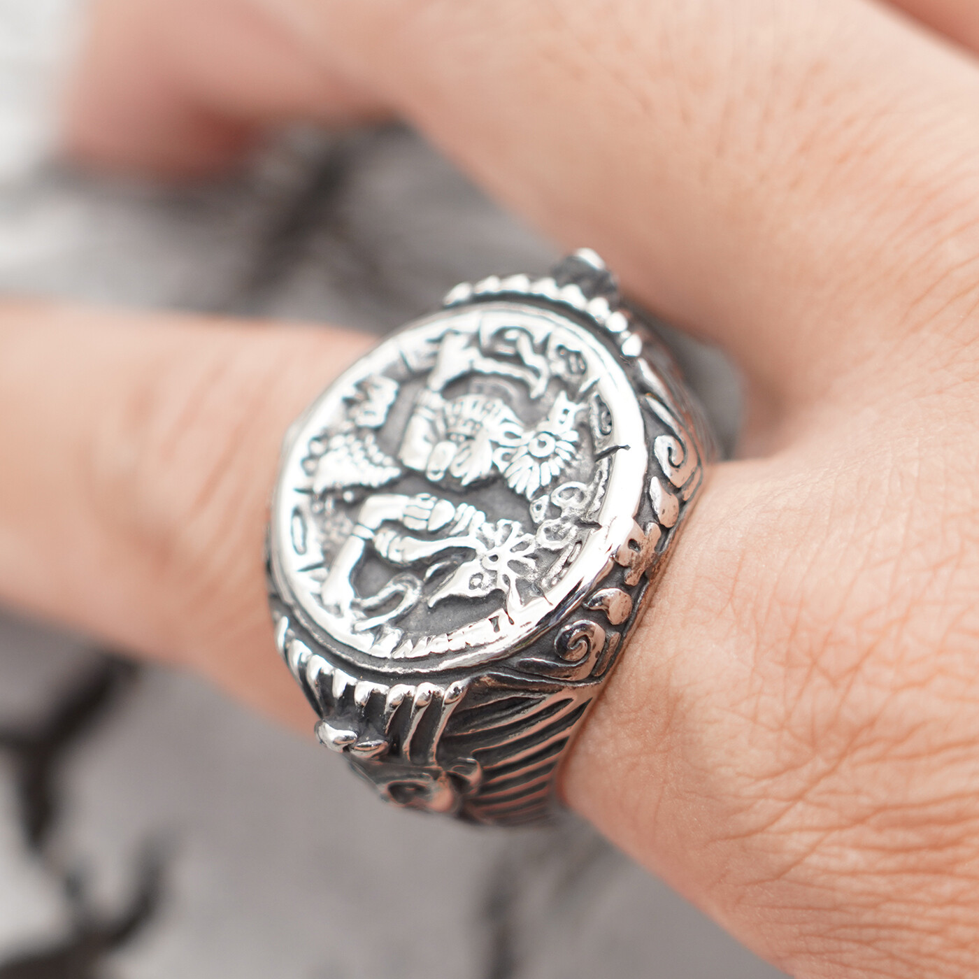 MENDEL Mens Egyptian Anubis Pyramid Pharaoh Horus Ring Stainless Steel Size 7-15