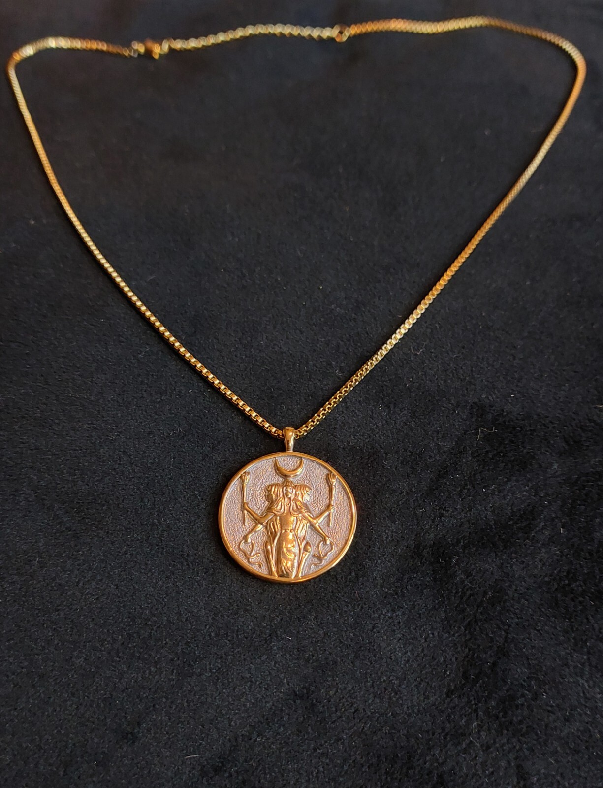 Greek Mythology Hecate Goddess Necklace, Deity Coin Pendant, Pagan God Jewelry