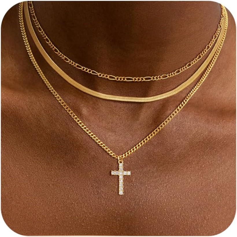 Gold Cross Necklace for Women, Dainty 14K Gold Plated Cross Pendant Necklace Non