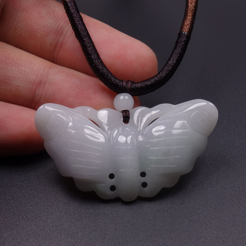 Certified Grade A 100% Natural Green Jadeite Jade Pendant Hand-carved Butterfly