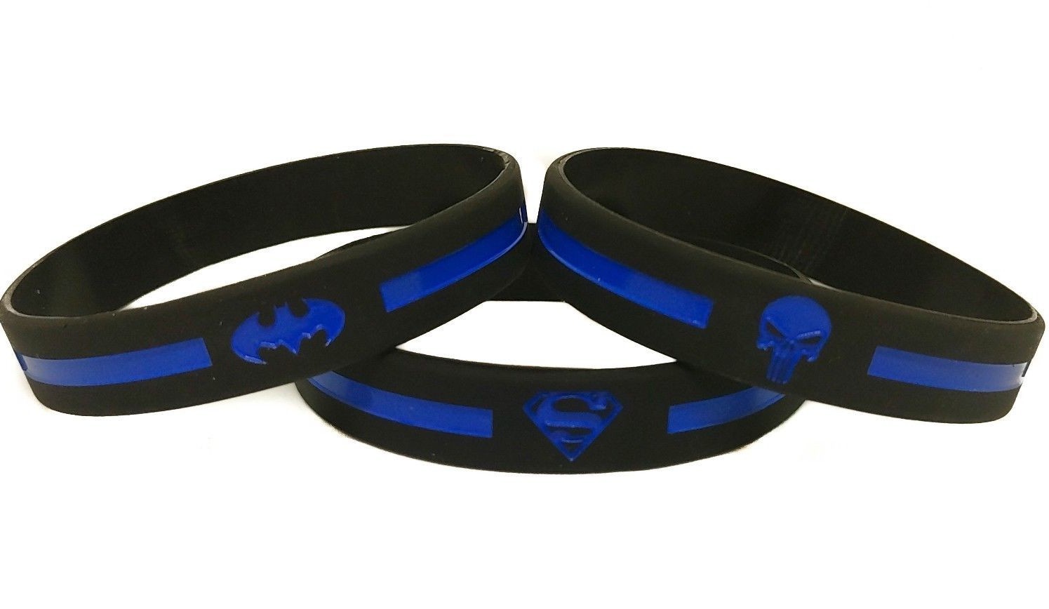 (3) Thin Blue Line Silicone Wristband Police Bracelet Law Enforcement Superheros